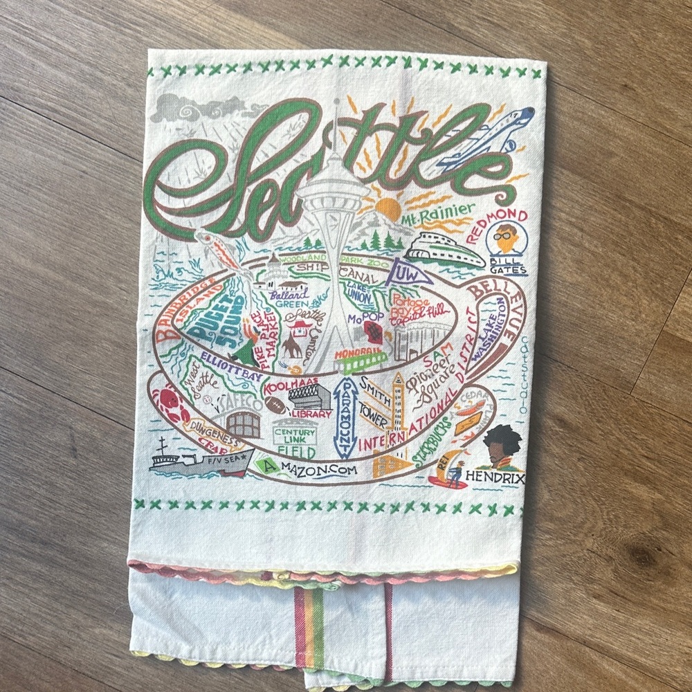 Seattle Themed Tea Towel Catstudio